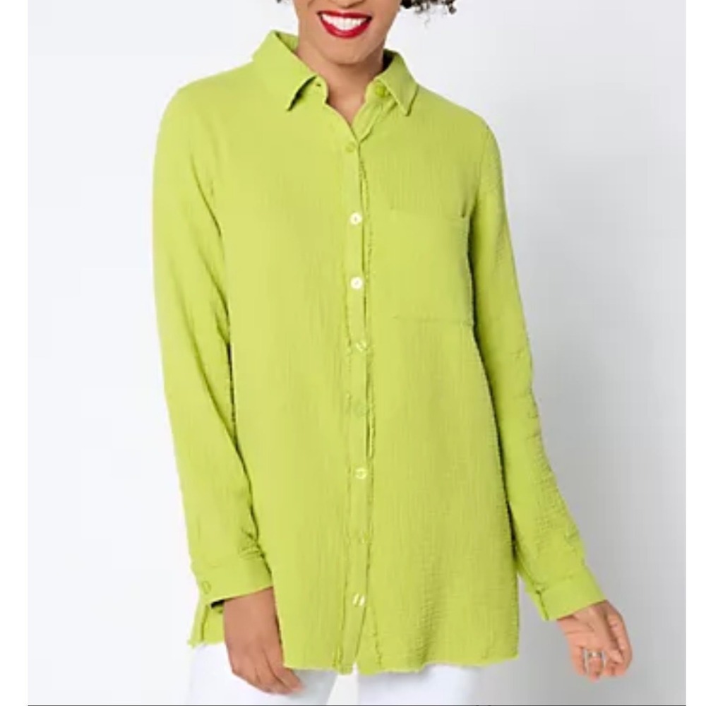 Belle by Kim Gravel Gotta Have It Cotton Gauze Big Shirt M Lime Green Tunic